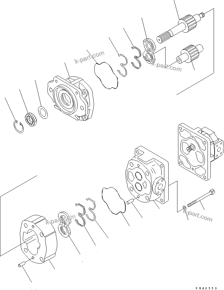 Komatsu parts book diagram for HM300-1 S/N 1001-UP: HYDRAULIC GEAR PUMP (SAR90)