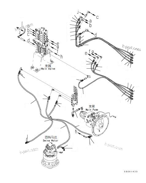 Komatsu parts book diagram for PC70-8 S/N DBBT0001~-up: PPC PIPING (MAIN VALVE TO PPC VALVE PIPING)