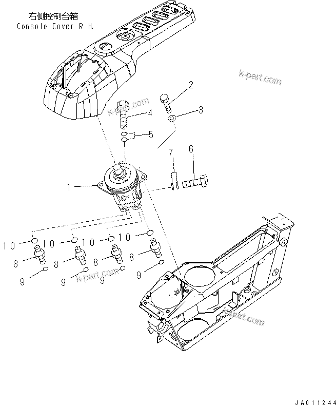 Komatsu parts book diagram for PC70-8 S/N DBBT0001~-up: OPERATOR'S CAB (FLOOR) (P.P.C. VALVE,  R.H.)