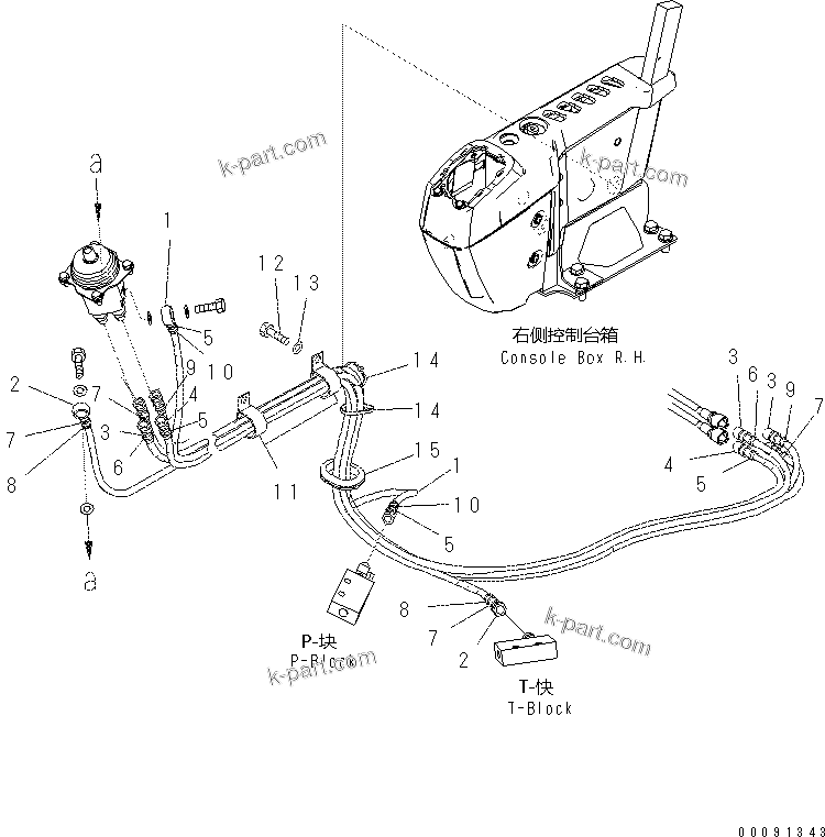 Komatsu parts book diagram for PC70-8 S/N DBBT0001~-up: OPERATOR'S CAB (FLOOR) (P.P.C. VALVE PIPING,  R.H.)