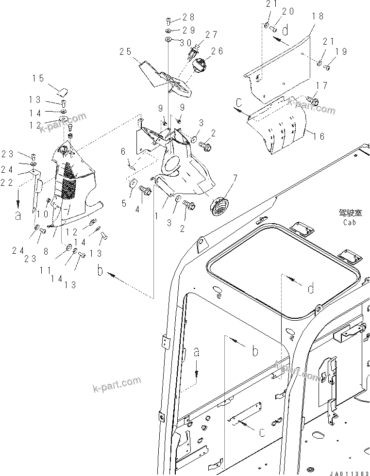 Komatsu parts book diagram for PC70-8 S/N DBBT0001~-up: OPERATOR'S CAB (CAB IN PARTS) (MONITOR COVER)