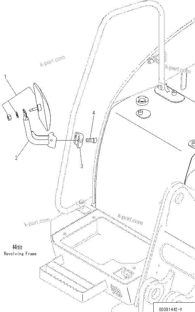 Komatsu parts book diagram for PC70-8 S/N DBBT0001~-up: REAR VIEW MIRROR R.H.