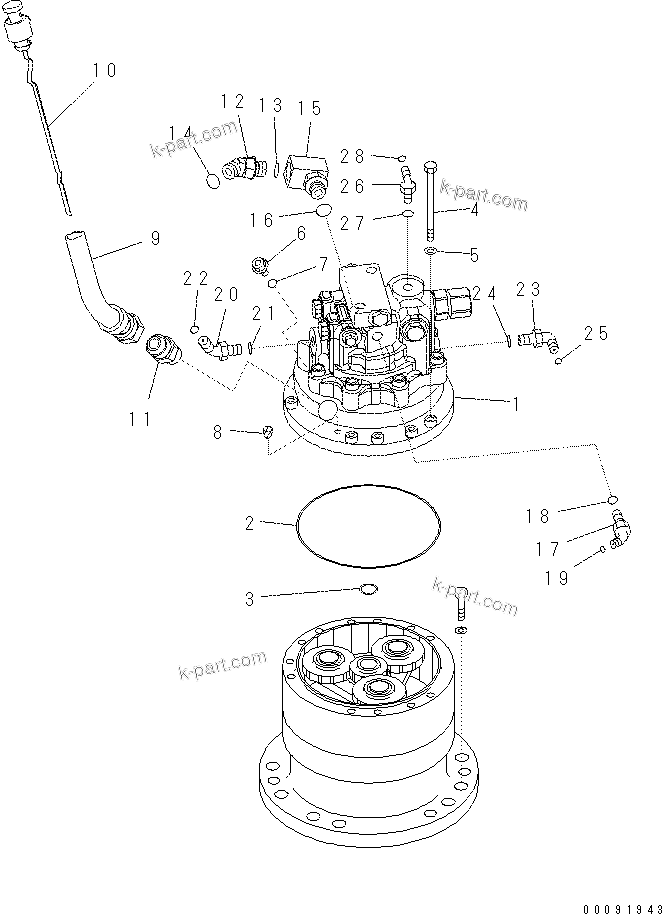 Komatsu parts book diagram for PC70-8 S/N DBBT0001~-up: SWING MACHINERY (SWING MOTOR RELATED PARTS)