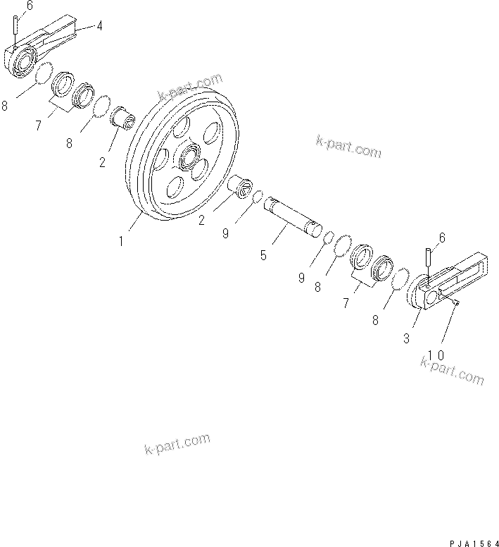 Komatsu parts book diagram for PC70-8 S/N DBBT0001~-up: FRONT IDLER(#10011-10289)
