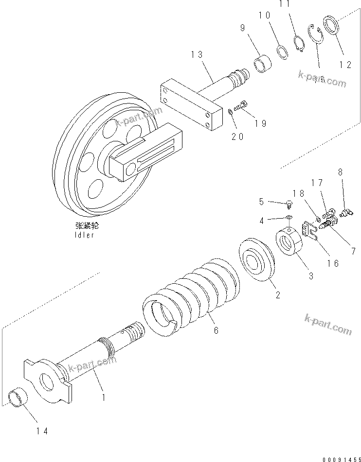 Komatsu parts book diagram for PC70-8 S/N DBBT0001~-up: IDLER CUSHION(#10011-10289)