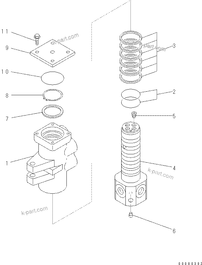 Komatsu parts book diagram for PC70-8 S/N DBBT0001~-up: SWIVEL JOINT (INNER PARTS)(#10011-10263)