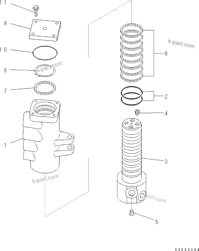 Komatsu parts book diagram for PC70-8 S/N DBBT0001~-up: SWIVEL JOINT (INNER PARTS) (WITH BLADE)(#10011-10263)
