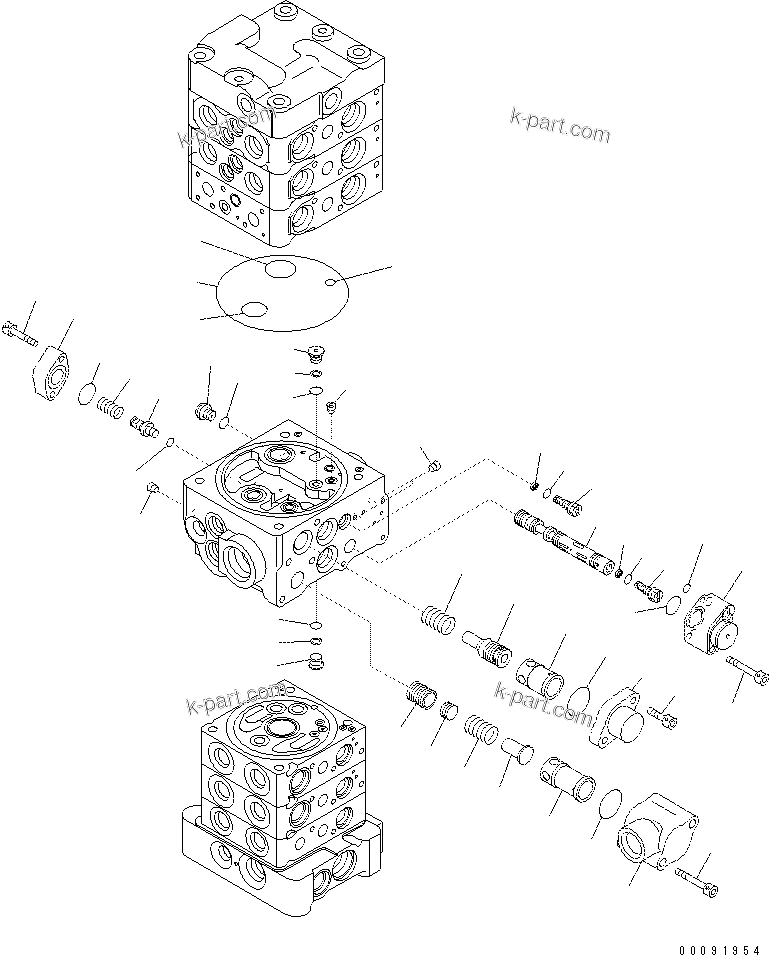 Komatsu parts book diagram for PC70-8 S/N DBBT0001~-up: MAIN VALVE (6-VALVE) (6/16) (WITHOUT BLADE)