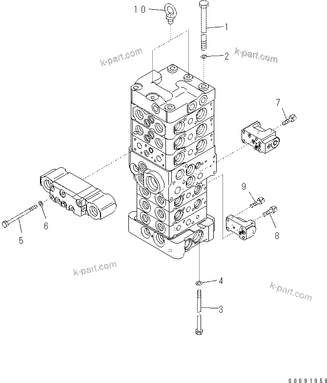 Komatsu parts book diagram for PC70-8 S/N DBBT0001~-up: MAIN VALVE (6-VALVE) (10/16) (WITHOUT BLADE)