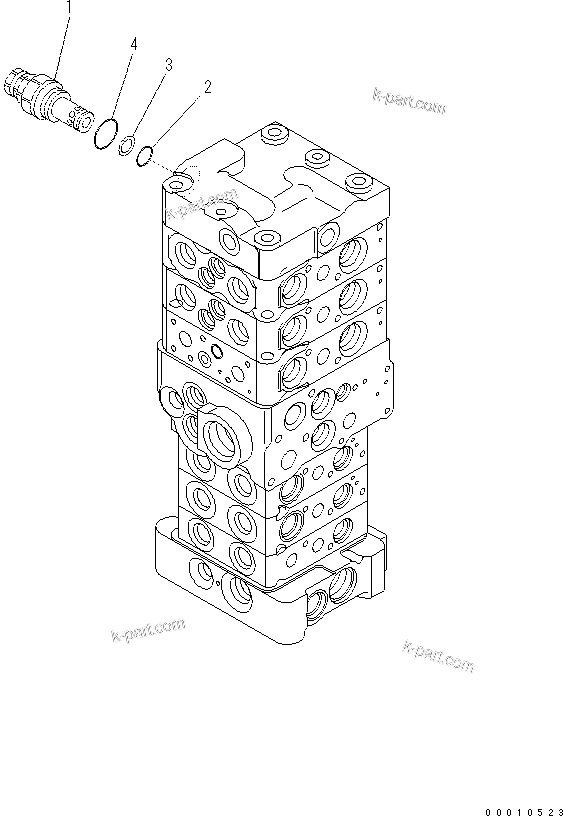 Komatsu parts book diagram for PC70-8 S/N DBBT0001~-up: MAIN VALVE (6-VALVE) (11/16) (WITHOUT BLADE)