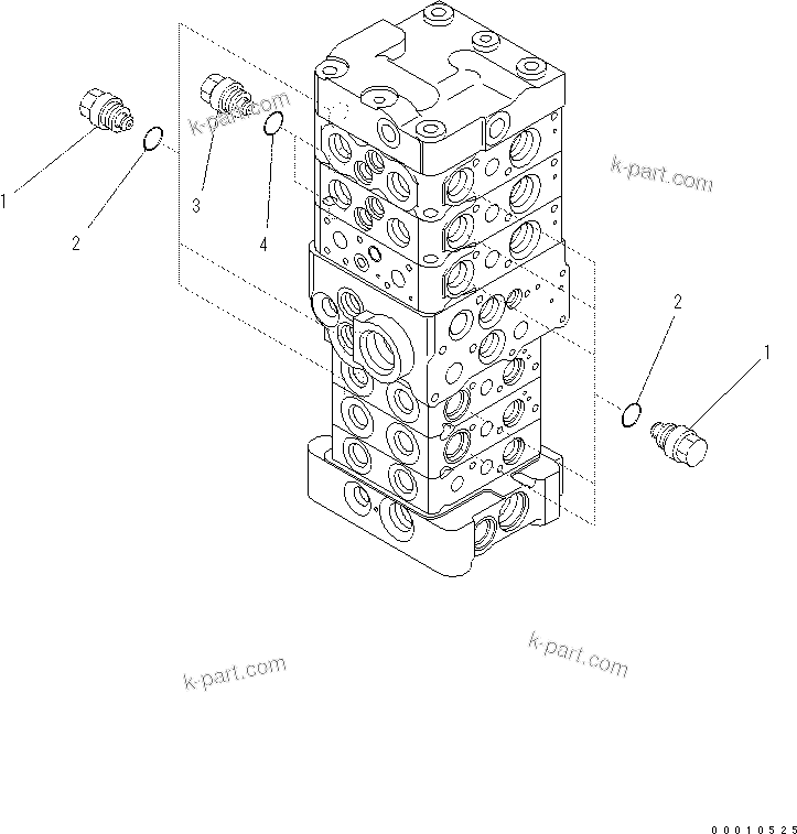 Komatsu parts book diagram for PC70-8 S/N DBBT0001~-up: MAIN VALVE (6-VALVE) (13/16) (WITHOUT BLADE)