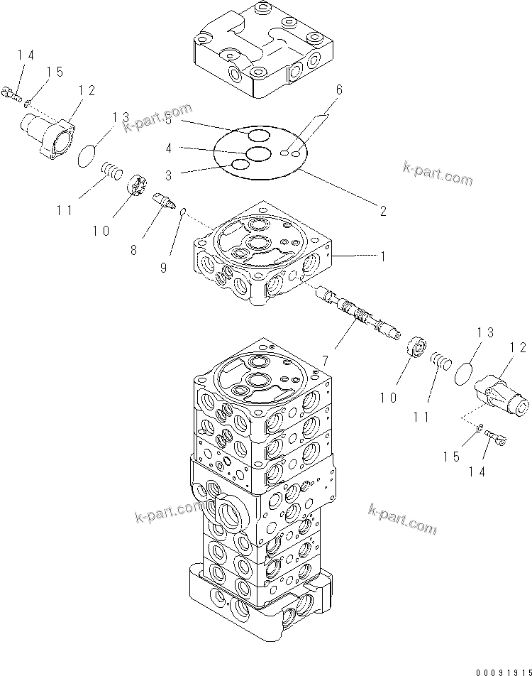 Komatsu parts book diagram for PC70-8 S/N DBBT0001~-up: MAIN VALVE (7-VALVE) (17/18) (ATTACHMENT AND WITHOUT BLADE)