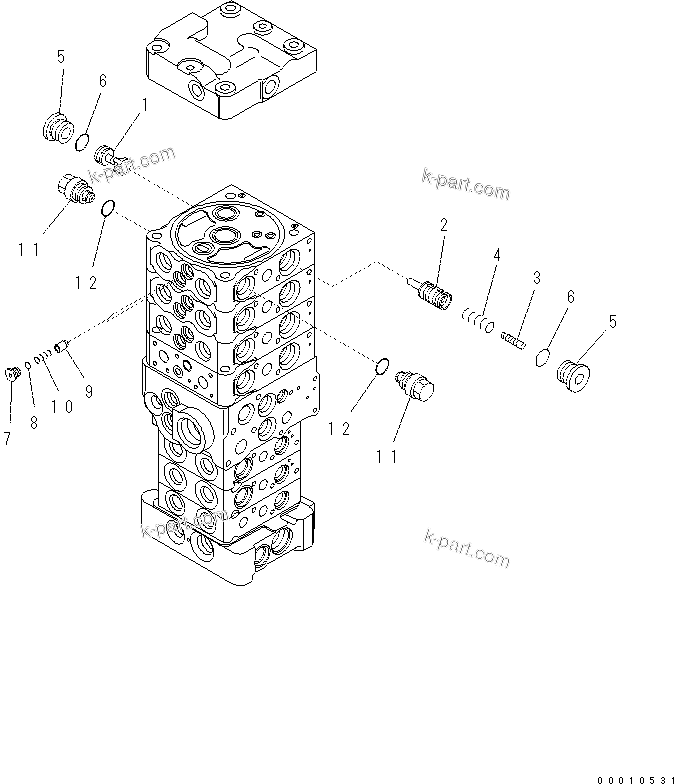 Komatsu parts book diagram for PC70-8 S/N DBBT0001~-up: MAIN VALVE (7-VALVE) (18/18) (ATTACHMENT AND WITHOUT BLADE)