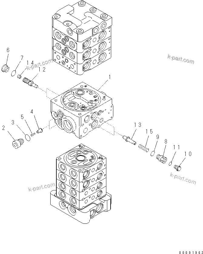 Komatsu parts book diagram for PC70-8 S/N DBBT0001~-up: MAIN VALVE (7-VALVE) (5/18) (WITH BLADE)