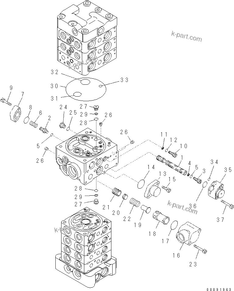 Komatsu parts book diagram for PC70-8 S/N DBBT0001~-up: MAIN VALVE (7-VALVE) (6/18) (WITH BLADE)