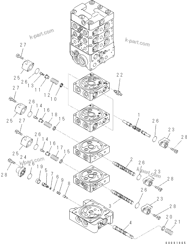 Komatsu parts book diagram for PC70-8 S/N DBBT0001~-up: MAIN VALVE (7-VALVE) (8/18) (WITH BLADE)