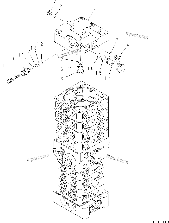 Komatsu parts book diagram for PC70-8 S/N DBBT0001~-up: MAIN VALVE (8-VALVE) (1/20) (ATTACHMENT AND WITH BLADE)