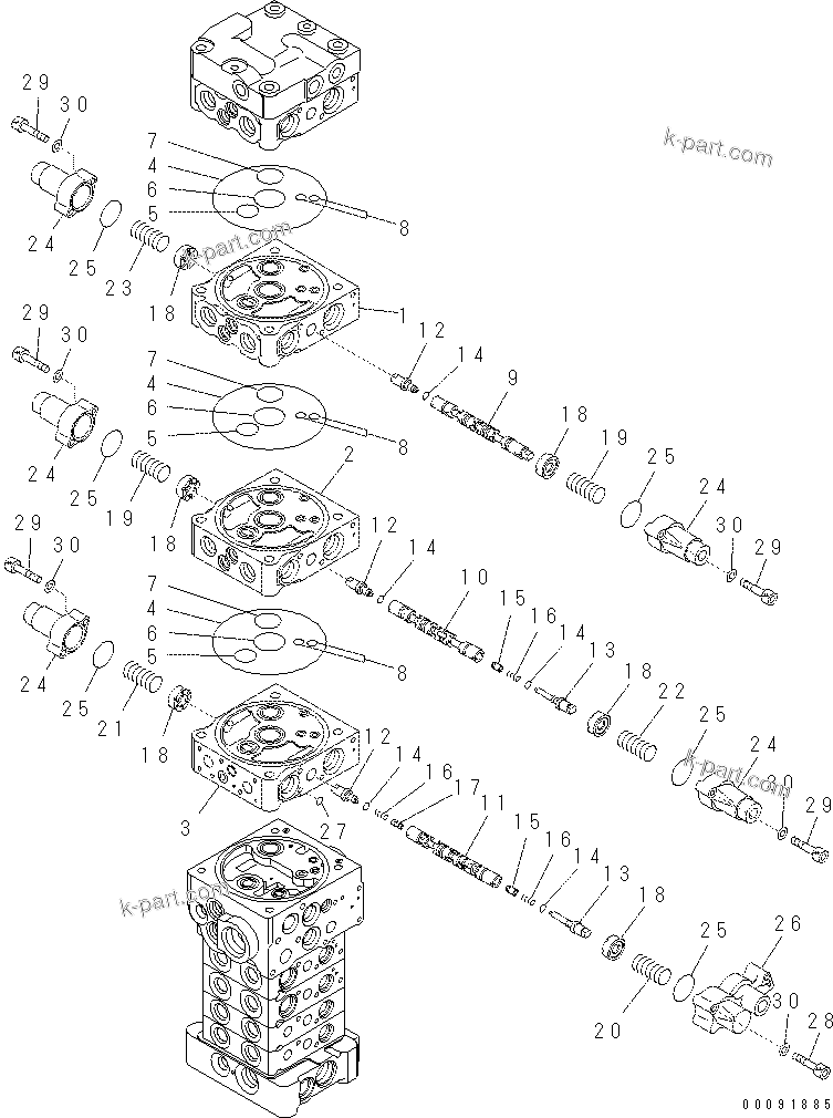 Komatsu parts book diagram for PC70-8 S/N DBBT0001~-up: MAIN VALVE (8-VALVE) (2/20) (ATTACHMENT AND WITH BLADE)