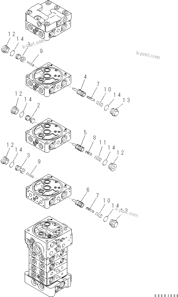 Komatsu parts book diagram for PC70-8 S/N DBBT0001~-up: MAIN VALVE (8-VALVE) (3/20) (ATTACHMENT AND WITH BLADE)