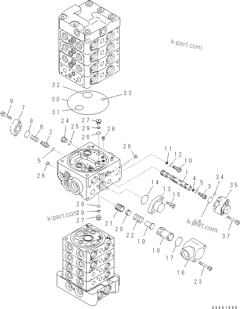 Komatsu parts book diagram for PC70-8 S/N DBBT0001~-up: MAIN VALVE (8-VALVE) (6/20) (ATTACHMENT AND WITH BLADE)