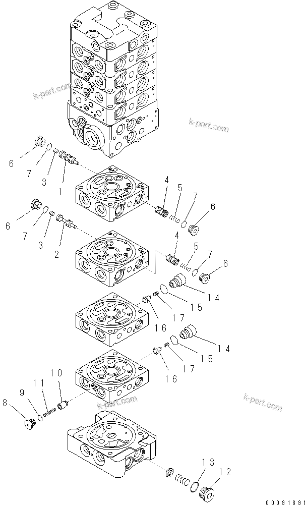 Komatsu parts book diagram for PC70-8 S/N DBBT0001~-up: MAIN VALVE (8-VALVE) (9/20) (ATTACHMENT AND WITH BLADE)
