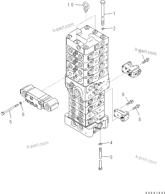 Komatsu parts book diagram for PC70-8 S/N DBBT0001~-up: MAIN VALVE (8-VALVE) (10/20) (ATTACHMENT AND WITH BLADE)