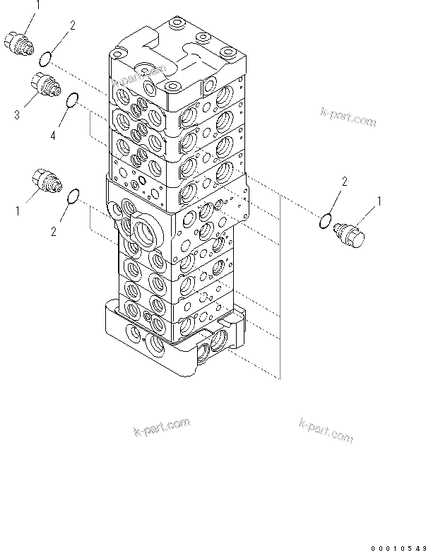 Komatsu parts book diagram for PC70-8 S/N DBBT0001~-up: MAIN VALVE (8-VALVE) (15/20) (ATTACHMENT AND WITH BLADE)