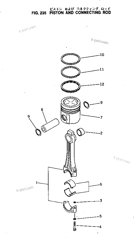 Komatsu parts book diagram for KT-1150-1A S/N 101153-UP: PISTON AND CONNECTING ROD