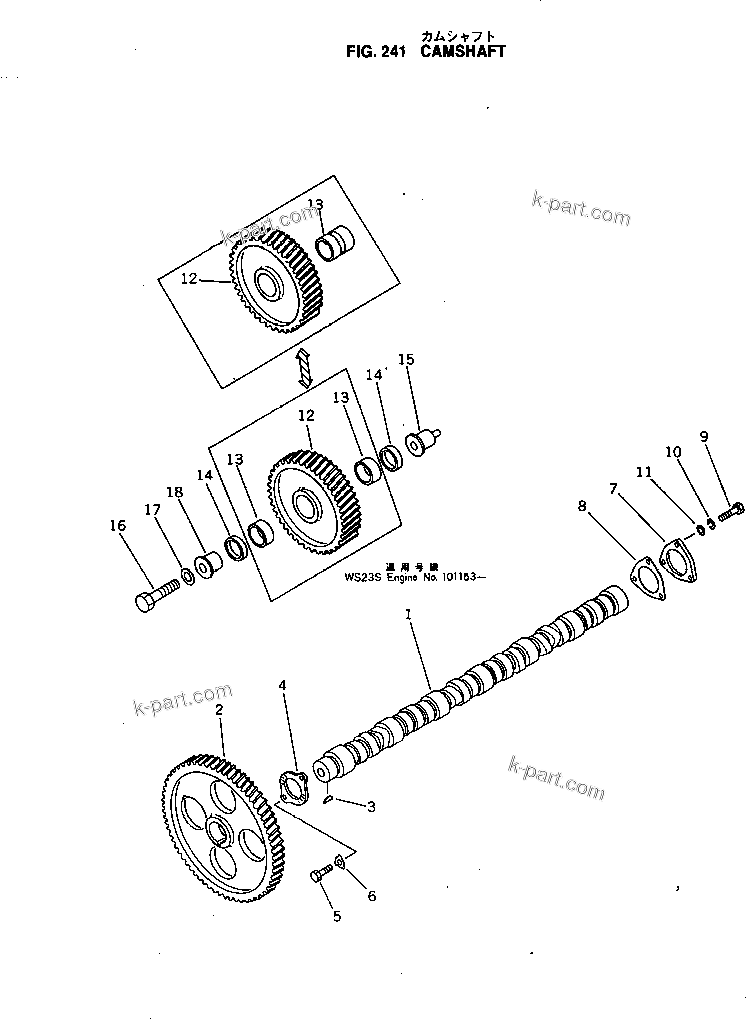 Komatsu parts book diagram for KT-1150-1A S/N 101153-UP: CAMSHAFT