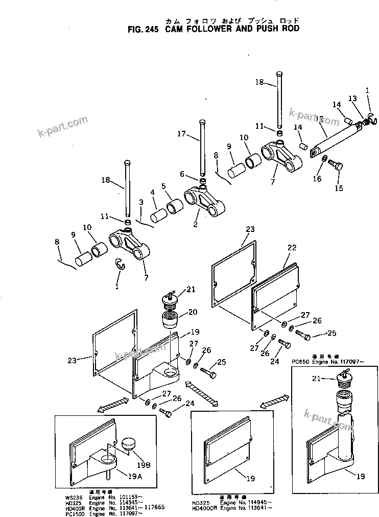 Komatsu parts book diagram for KT-1150-1A S/N 101153-UP: CAMFOLLOWER AND PUSH ROD