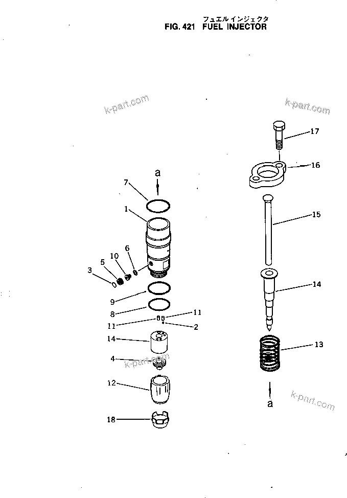 Komatsu parts book diagram for KT-1150-1A S/N 101153-UP: FUEL INJECTOR
