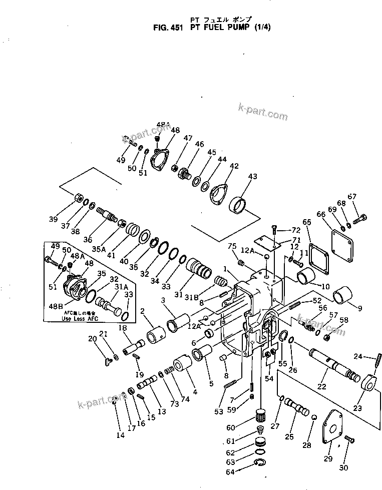 Komatsu parts book diagram for KT-1150-1A S/N 101153-UP: PT FUEL PUMP (1/4) (INNER PARTS)