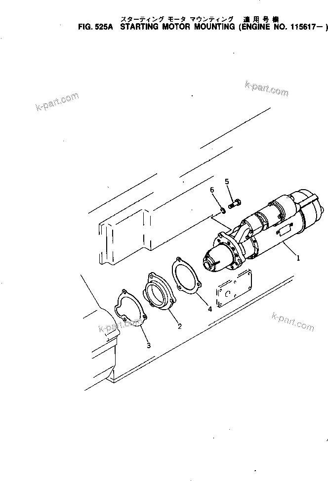 Komatsu parts book diagram for KT-1150-1A S/N 101153-UP: STARTING MOTOR AND MOUNTING(#115617-)