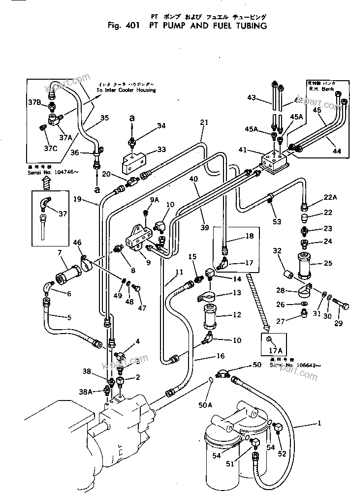 Komatsu parts book diagram for KT-2300-1 S/N 103559-UP: PT PUMP AND FUEL TUBING