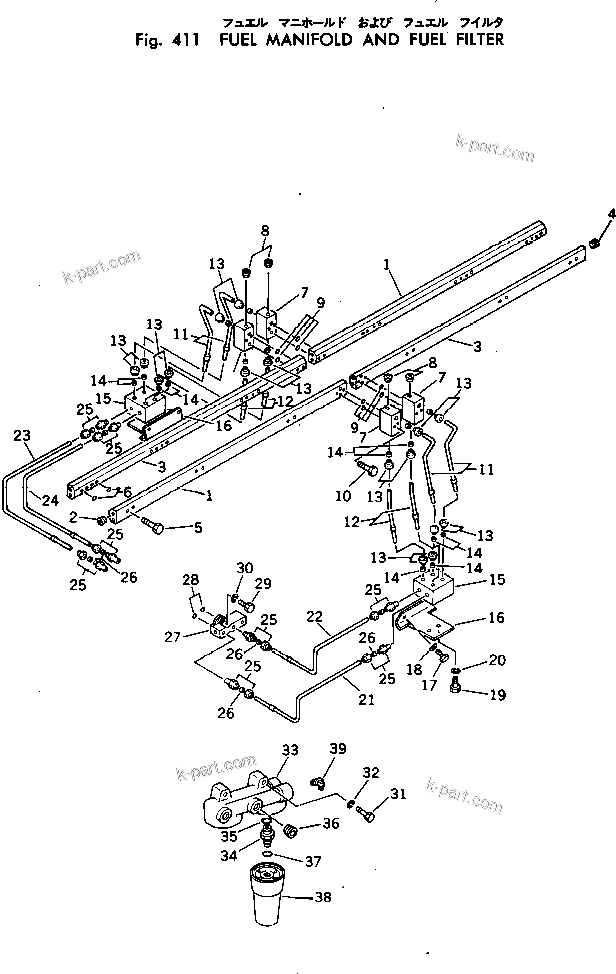 Komatsu parts book diagram for KT-2300-1 S/N 103559-UP: FUEL MANIFOLD AND FUEL FILTER
