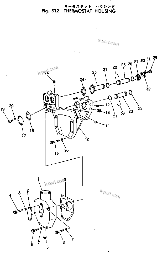 Komatsu parts book diagram for KT-2300-1 S/N 103559-UP: THERMOSTAT HOUSING