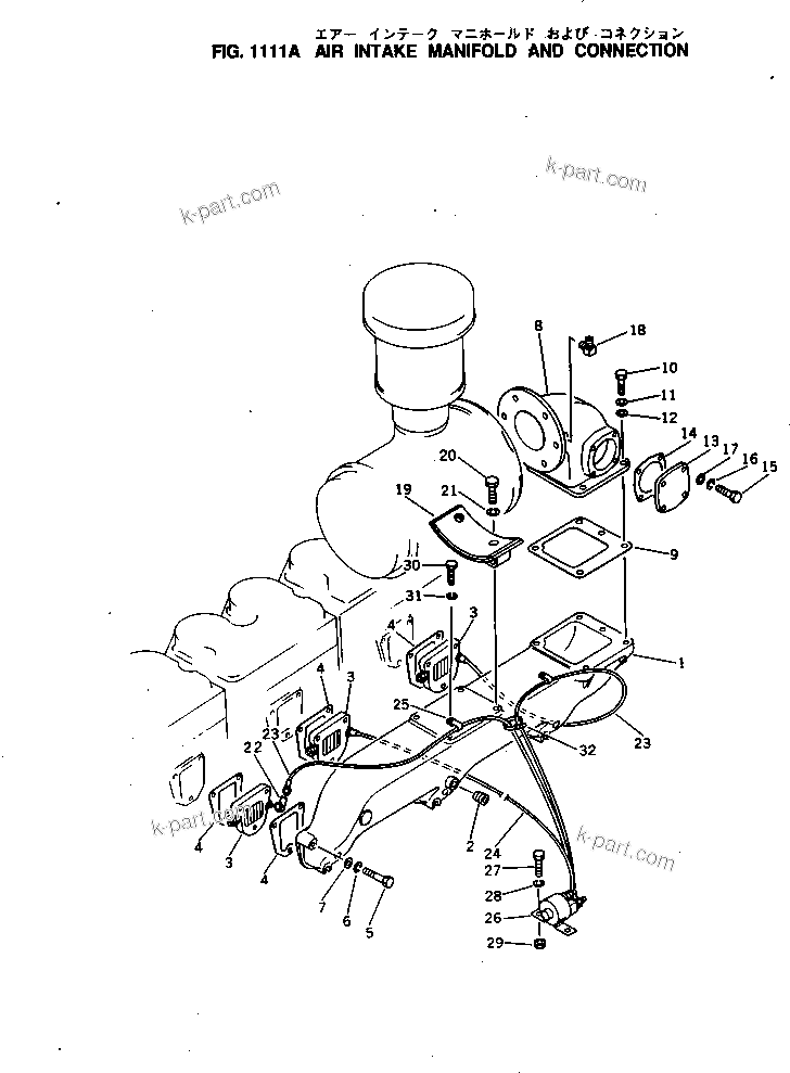 Komatsu parts book diagram for NH-220-CI-2KK S/N 174428-UP: AIR INTAKE MANIFOLD AND CONNECTION
