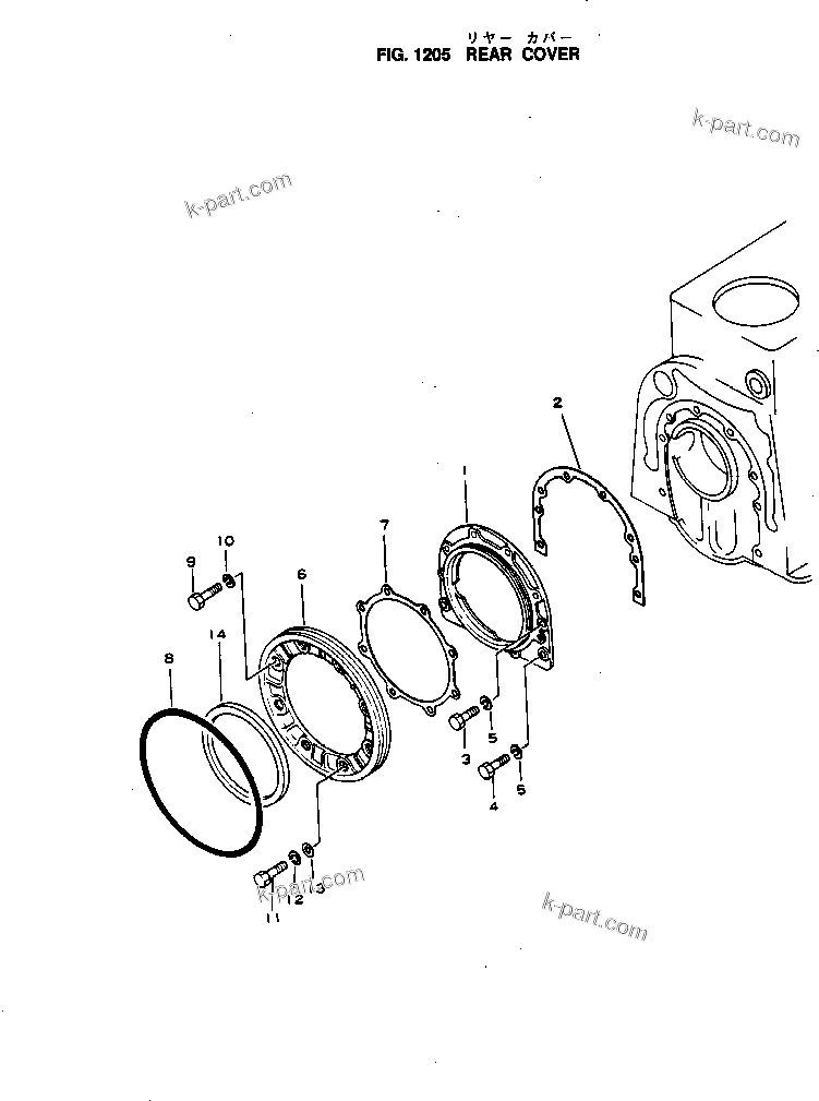 Komatsu parts book diagram for NH-220-CI-2KK S/N 174428-UP: REAR COVER