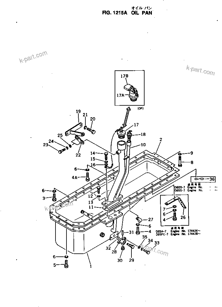 Komatsu parts book diagram for NH-220-CI-2KK S/N 174428-UP: OIL PAN