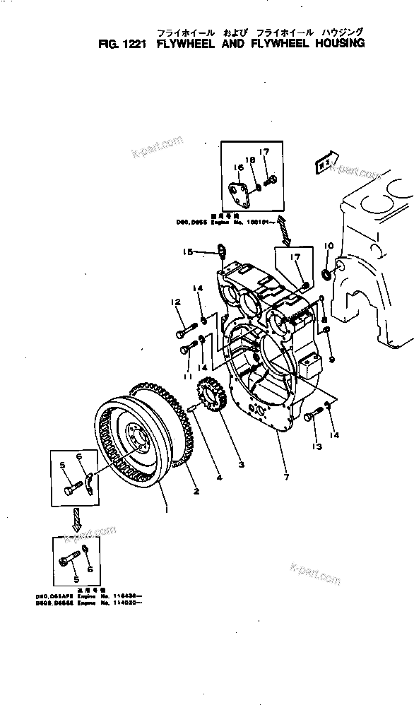 Komatsu parts book diagram for NH-220-CI-2KK S/N 174428-UP: FLYWHEEL AND FLYWHEEL HOUSING