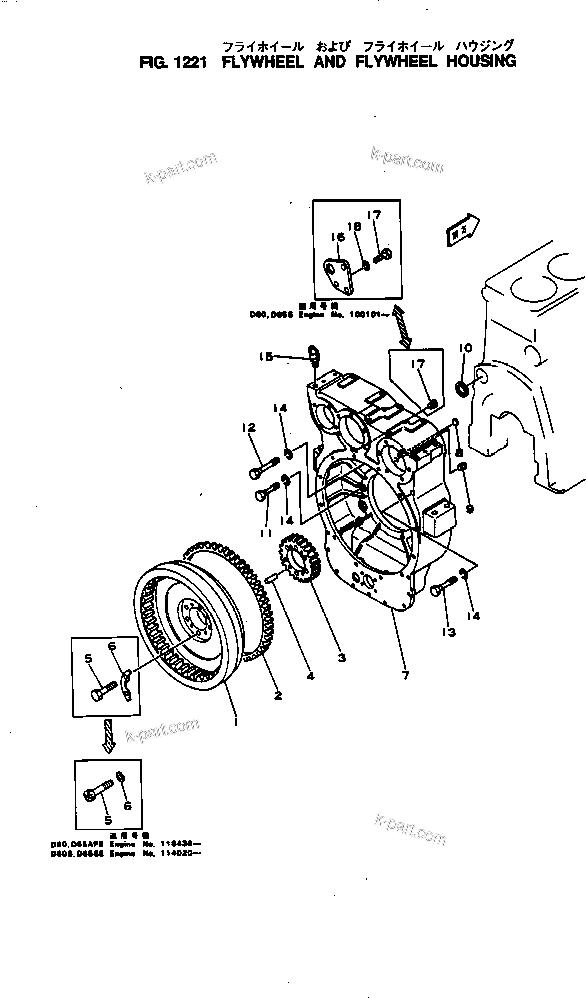 Komatsu parts book diagram for NH-220-CI-2H S/N 100101-UP: FLYWHEEL AND FLYWHEEL HOUSING