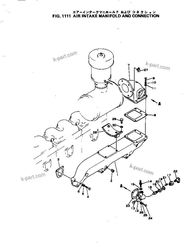 Komatsu parts book diagram for NH-220-CI-2V S/N 141402-UP: AIR INTAKE MANIFOLD AND CONNECTION