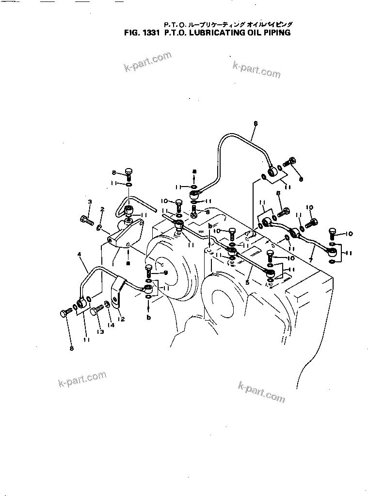 Komatsu parts book diagram for NH-220-CI-2V S/N 141402-UP: P.T.O. LUBRICATING OIL PIPING