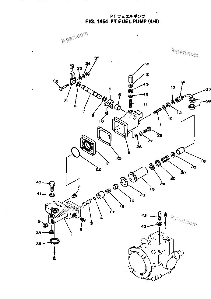 Komatsu parts book diagram for NH-220-CI-2V S/N 141402-UP: PT FUEL PUMP (4/6)