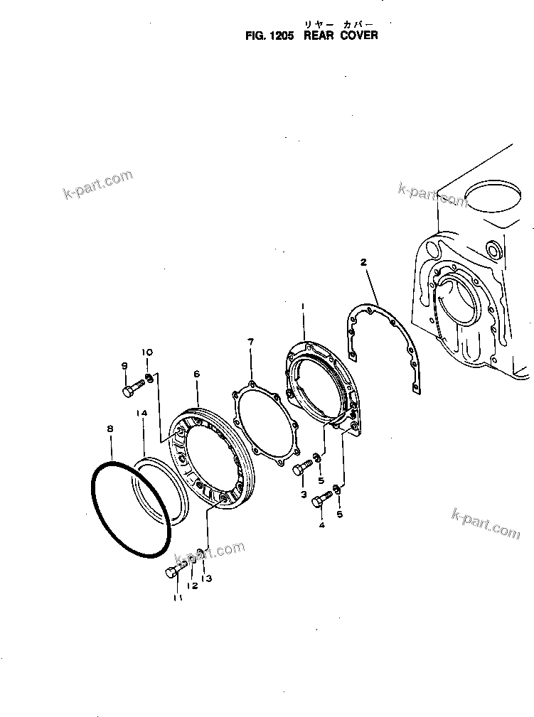Komatsu parts book diagram for NH-220-CI-2K S/N 100101-UP: REAR COVER