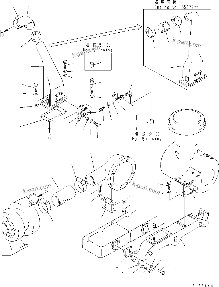Komatsu parts book diagram for NT-855-1A S/N 139838-UP: AIR INTAKE MANIFOLD AND CONNECTION