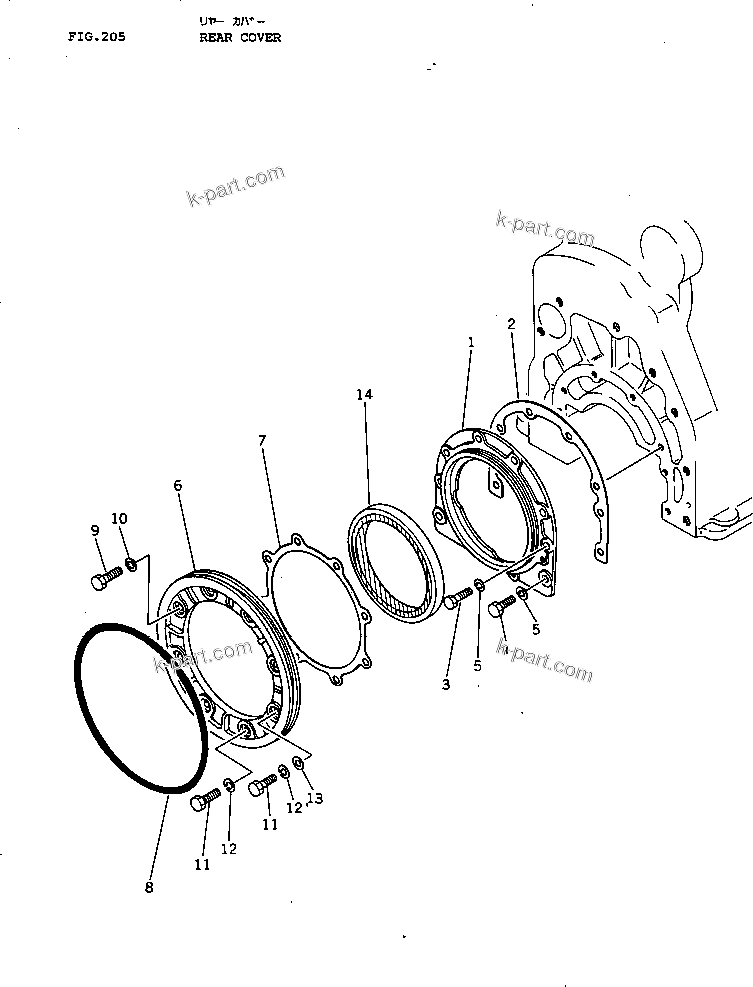 Komatsu parts book diagram for NT-855-1A S/N 139838-UP: REAR COVER