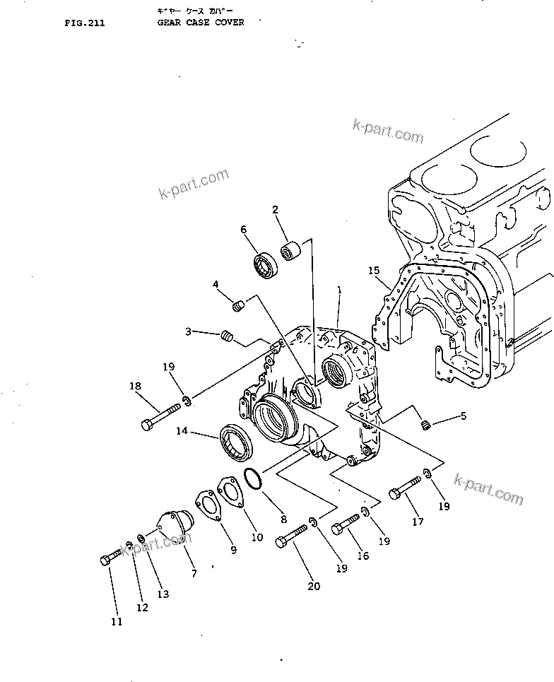 Komatsu parts book diagram for NT-855-1A S/N 139838-UP: GEAR CASE COVER