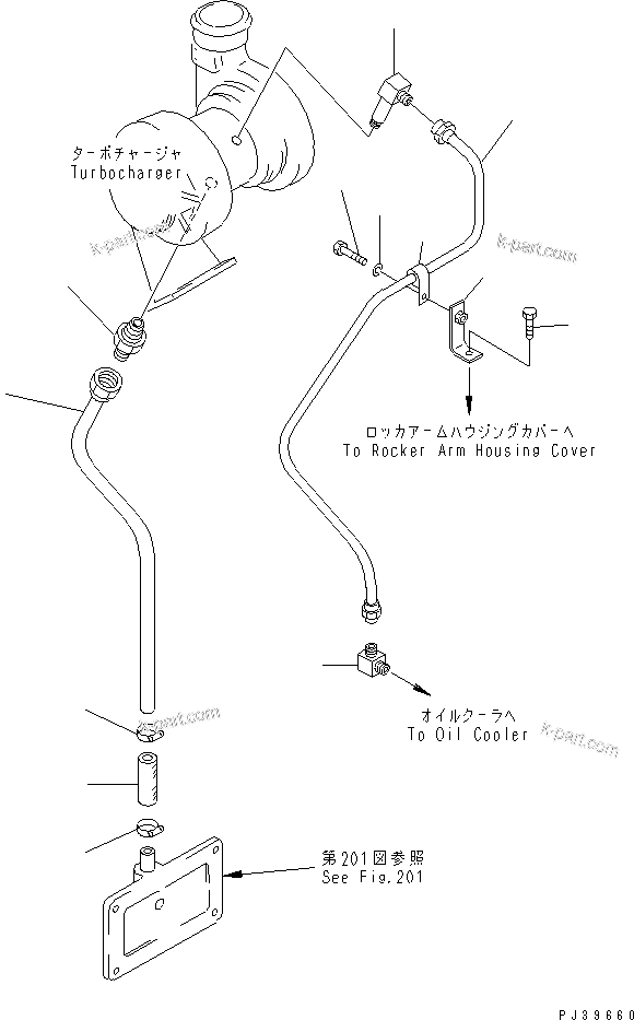 Komatsu parts book diagram for NT-855-1A S/N 139838-UP: TURBOCHARGER LUBRICATING OIL PIPING