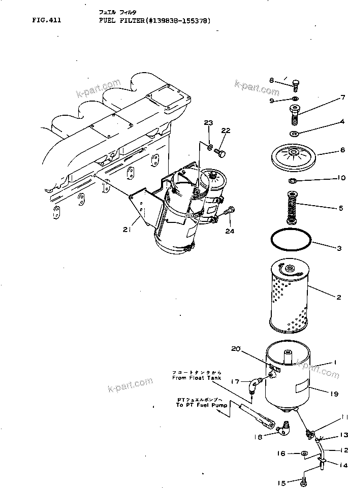Komatsu parts book diagram for NT-855-1A S/N 139838-UP: FUEL FILTER(#139838-155378)